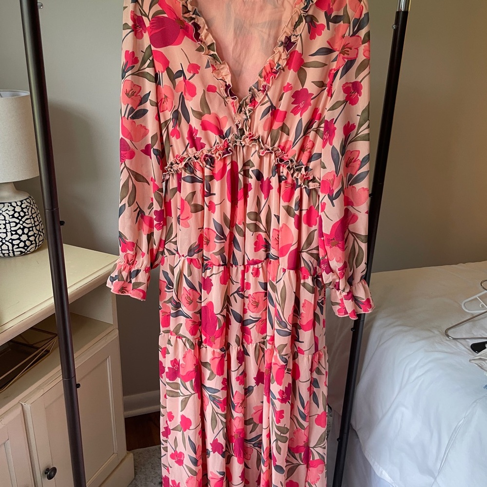Floral Pink and Cream Maxi Dress